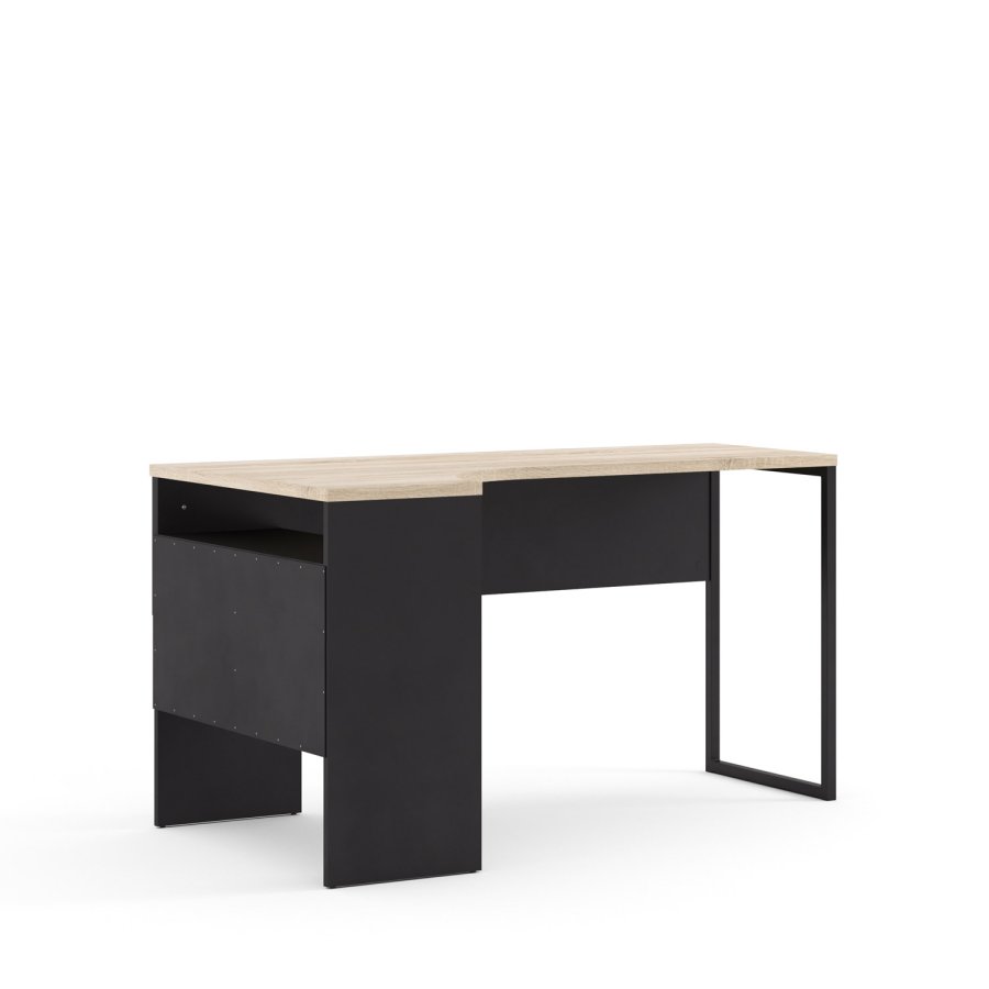 TVILUM Function Plus hjrneskrivebord - mat sort/egetrsstruktur, m. 2 skuffer 