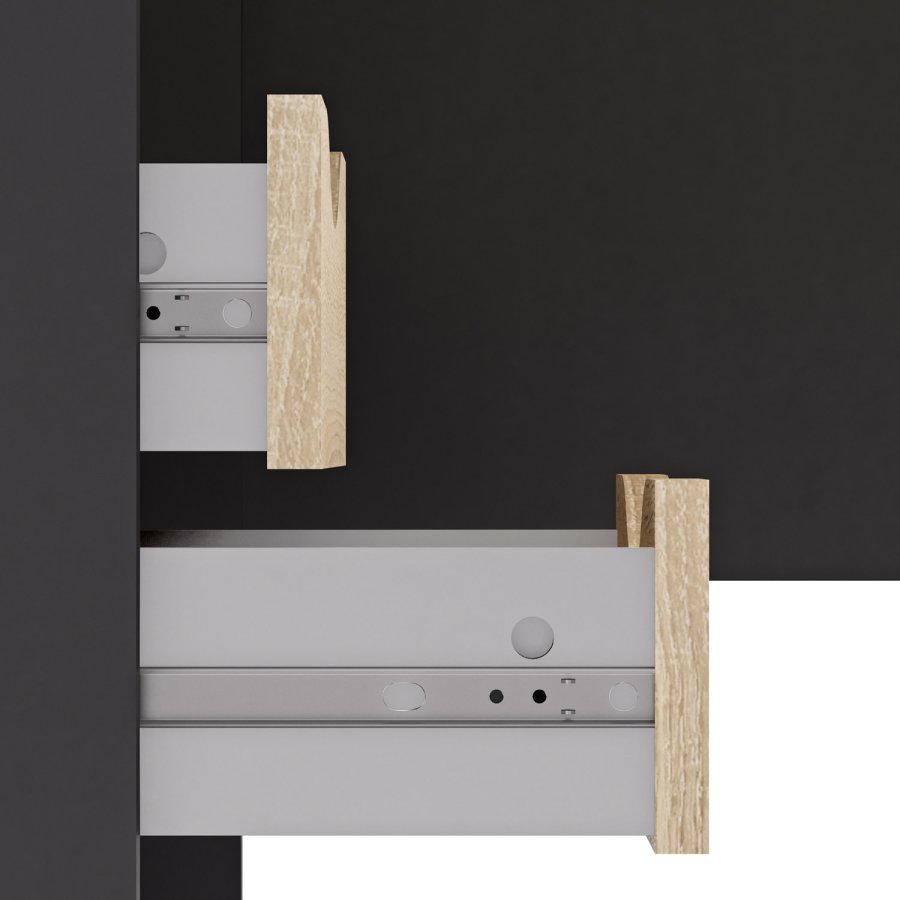 TVILUM Function Plus hjrneskrivebord - mat sort/egetrsstruktur, m. 2 skuffer 