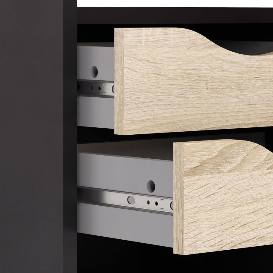 TVILUM Function Plus hjrneskrivebord - mat sort/egetrsstruktur, m. 2 skuffer 