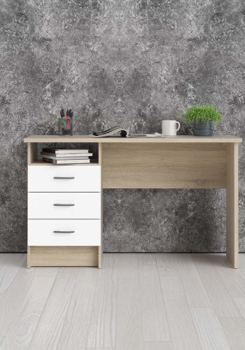 TVILUM skrivebord - 3 skuffer, eik/hvit