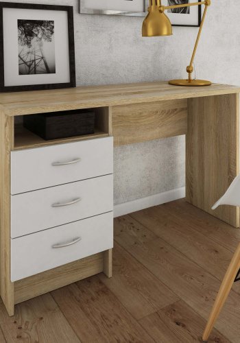TVILUM skrivebord - 3 skuffer, eik/hvit