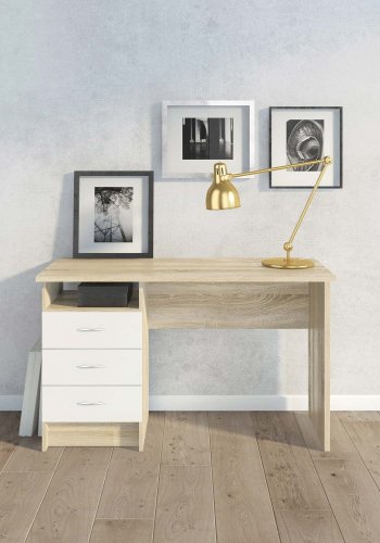 TVILUM skrivebord - 3 skuffer, eik/hvit