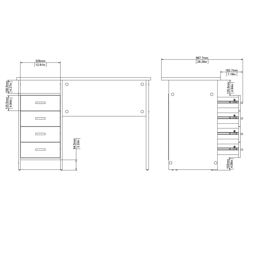 TWILUM Function Plus skrivebord - hvit, m. 4 skuffer