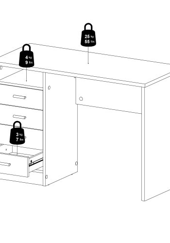TWILUM Function Plus skrivebord - hvit, m. 4 skuffer