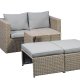 Modulrt utendrs loungesett, med 1 sofa, 1 bord, 2 krakker, beige stoffputer - brun PE-rot (sett med 5)