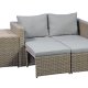 Modulrt utendrs loungesett, med 1 sofa, 1 bord, 2 krakker, beige stoffputer - brun PE-rot (sett med 5)