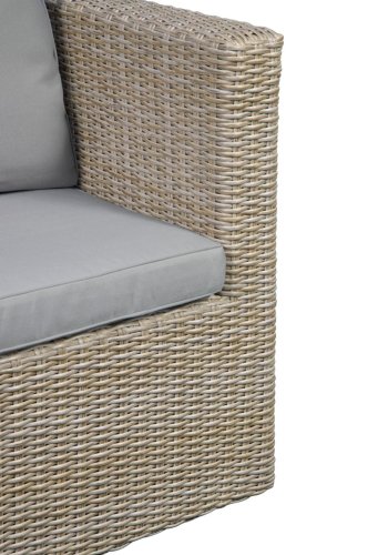 Modulrt utendrs loungesett, med 1 sofa, 1 bord, 2 krakker, beige stoffputer - brun PE-rot (sett med 5)