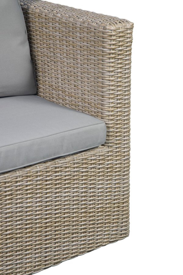 Modulrt utendrs loungesett, med 1 sofa, 1 bord, 2 krakker, beige stoffputer - brun PE-rot (sett med 5)