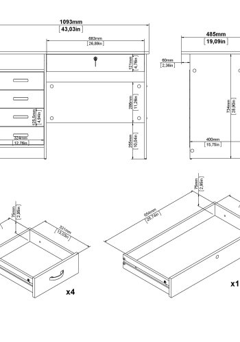 TVILUM Function Plus Schreibtisch - Eichenstruktur, mit 5 Schubladen