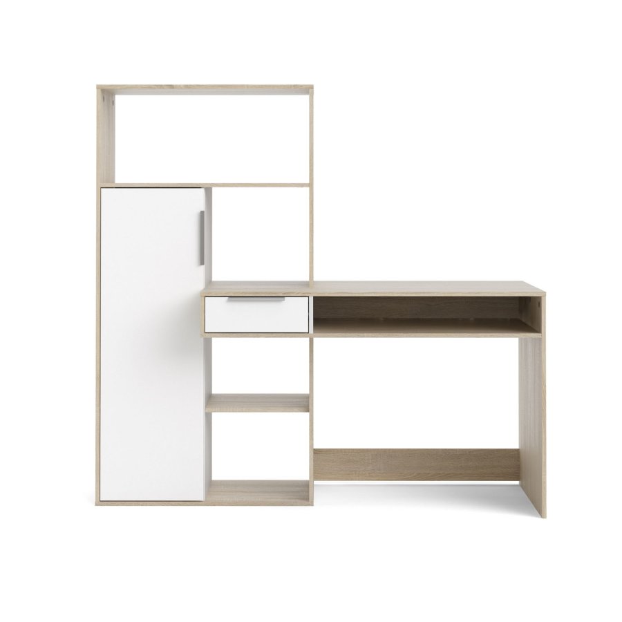 TVILUM Function Plus Schreibtisch - Eichenstruktur/weiß, mit 1 Tür und 1 Schublade