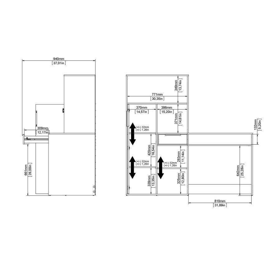 TVILUM Function Plus Schreibtisch - Eichenstruktur/weiß, mit 1 Tür und 1 Schublade