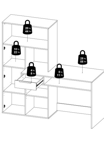 TVILUM Function Plus Schreibtisch - Eichenstruktur/weiß, mit 1 Tür und 1 Schublade