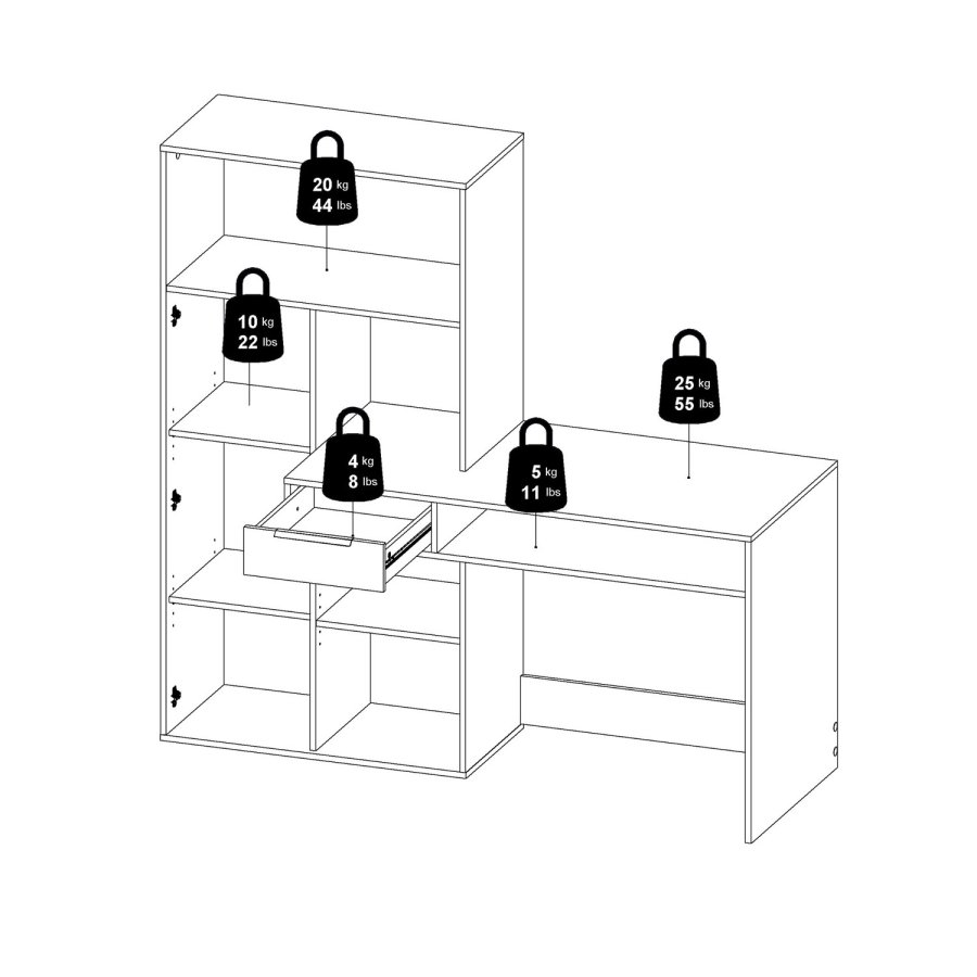 TVILUM Function Plus Schreibtisch - Eichenstruktur/weiß, mit 1 Tür und 1 Schublade