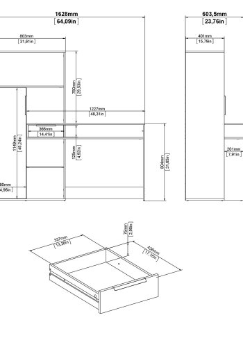 TVILUM Function Plus Schreibtisch - Eichenstruktur/weiß, mit 1 Tür und 1 Schublade