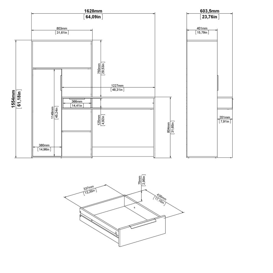 TVILUM Function Plus Schreibtisch - Eichenstruktur/weiß, mit 1 Tür und 1 Schublade