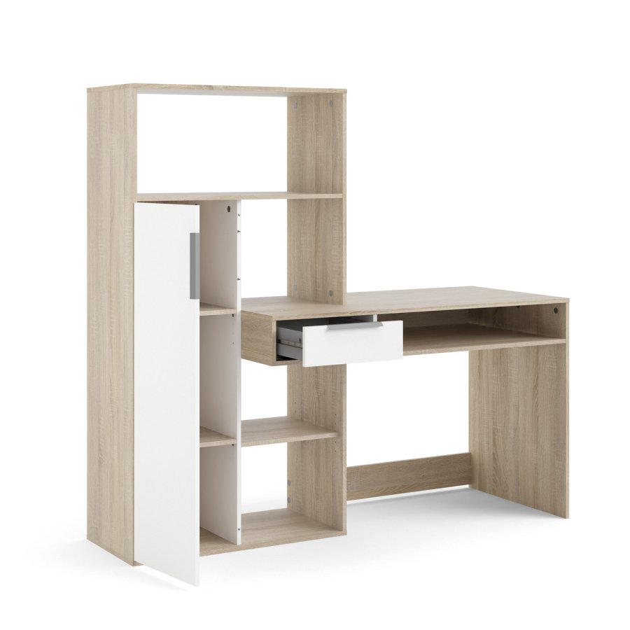 TVILUM Function Plus Schreibtisch - Eichenstruktur/weiß, mit 1 Tür und 1 Schublade