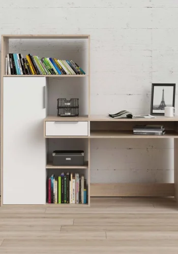 TVILUM Function Plus Schreibtisch - Eichenstruktur/weiß, mit 1 Tür und 1 Schublade