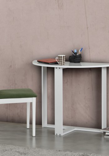 NORDVRK Medium skrivebord, halvrund - blank hvit melamin (106x45)