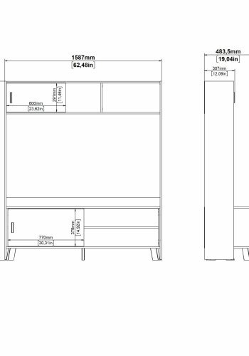 TVILUM Ikast TV-Wand mit 2 Schiebetüren, Jackson Hickory/Weiß, 158,7 x 48,35 x 180,9 cm