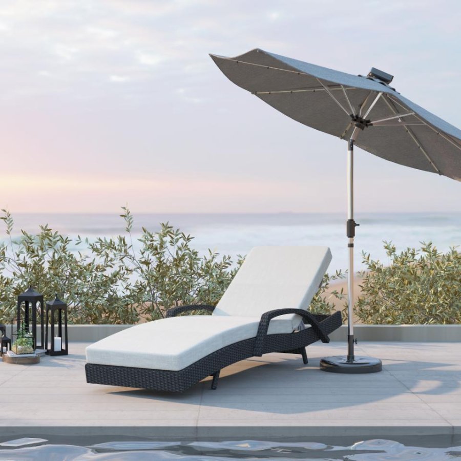 Redondo solstol, med pute - svart polyrattan og grtt stoff