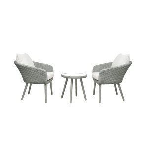 Bistro s�t, m. 2 havestole og 1 havebord, m. gr� puder - gr� PE flet og gr� tr�