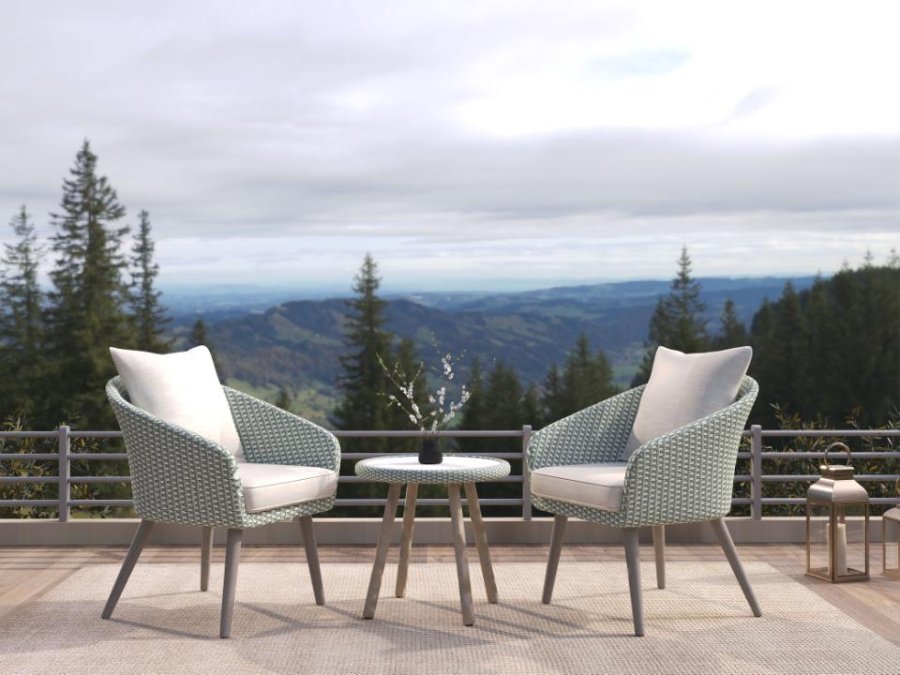 Bistro s�t, m. 2 havestole og 1 havebord, m. gr� puder - gr� PE flet og gr� tr�