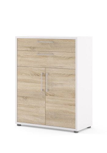 TVILUM Prima Bürokommode - weißes Holz, mit 2 Türen und 2 Schubladen 