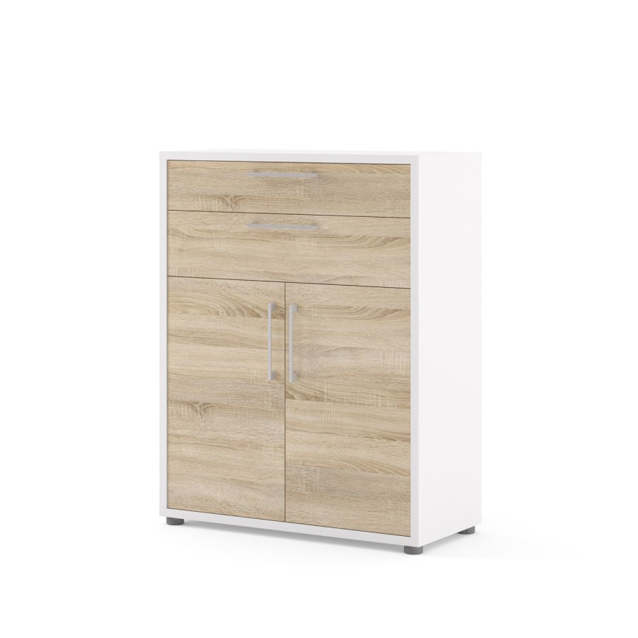 TVILUM Prima Bürokommode - weißes Holz, mit 2 Türen und 2 Schubladen 