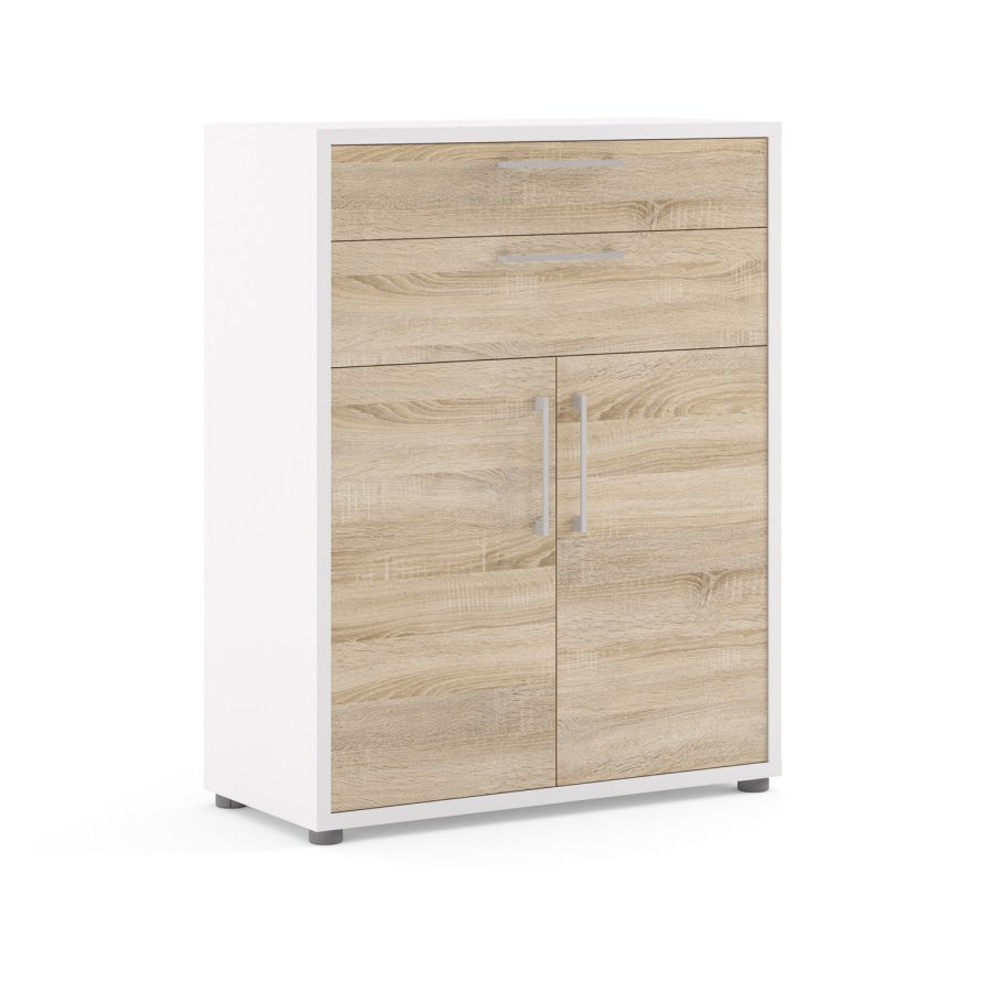 TVILUM Prima Bürokommode - weißes Holz, mit 2 Türen und 2 Schubladen 