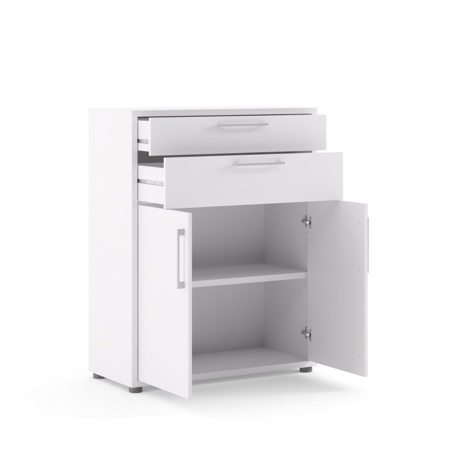 TVILUM Prima Bürokommode - weißes Holz, mit 2 Türen und 2 Schubladen 