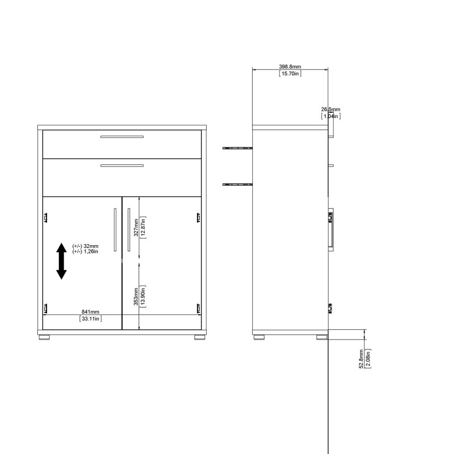 TVILUM Prima Bürokommode - weißes Holz, mit 2 Türen und 2 Schubladen 