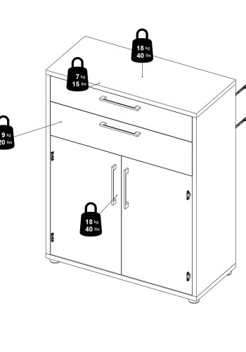 TVILUM Prima Bürokommode - weißes Holz, mit 2 Türen und 2 Schubladen 