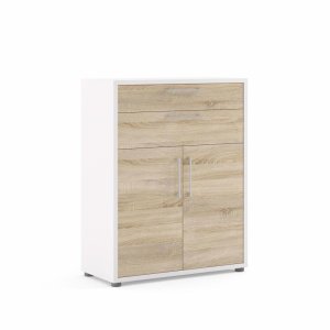 TVILUM Prima bokhylle, m. 2 drer og 2 skuffer - hvit/eik farget folie