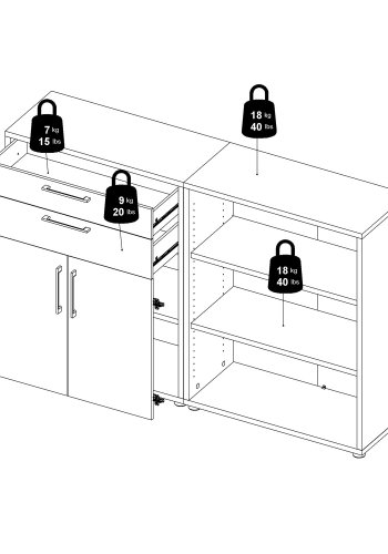 
TVILUM prima reol - hvid træ, med hylder, skuffer og låger
