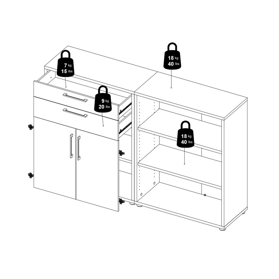 
TVILUM prima reol - hvid træ, med hylder, skuffer og låger
