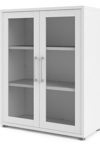 TVILUM Prima Büroregal - Weiß/Klarglas, m. 2 Türen 