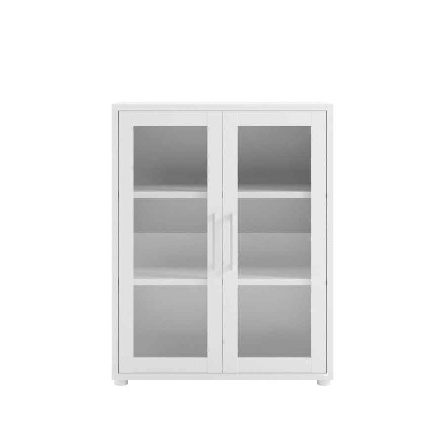 TVILUM Prima Büroregal - Weiß/Klarglas, m. 2 Türen 
