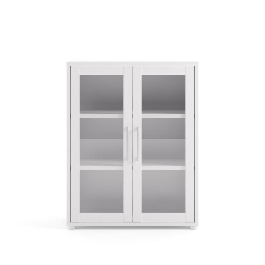 TVILUM Prima Büroregal - Weiß/Klarglas, m. 2 Türen 