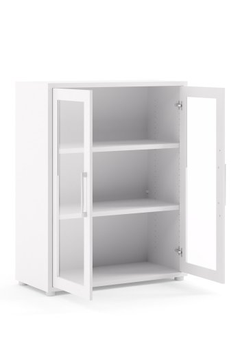 TVILUM Prima Büroregal - Weiß/Klarglas, m. 2 Türen 