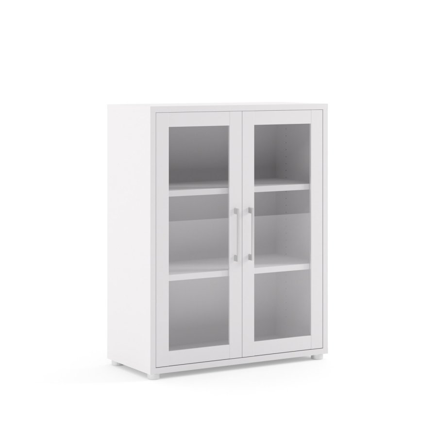 TVILUM Prima Büroregal - Weiß/Klarglas, m. 2 Türen 