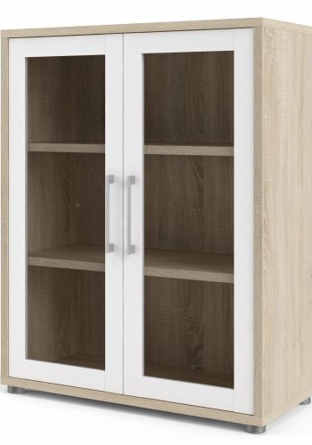 TVILUM Prima Bücherregal, m. 2 Glastüren - weiß/eichenfarbene Folie