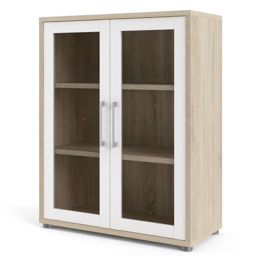 TVILUM Prima Bücherregal, m. 2 Glastüren - weiß/eichenfarbene Folie