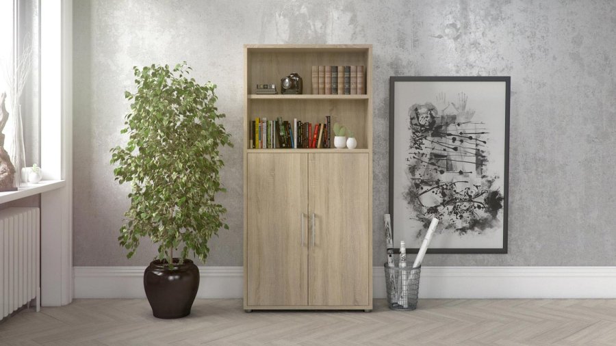 TVILUM Prima kontorbokhylle - eikestruktur, m. 2 drer 