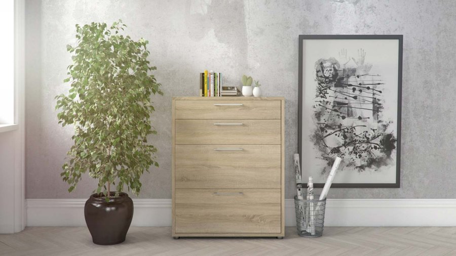 TVILUM Prima Bürokommode - Eichenstruktur, mit 4 Schubladen 