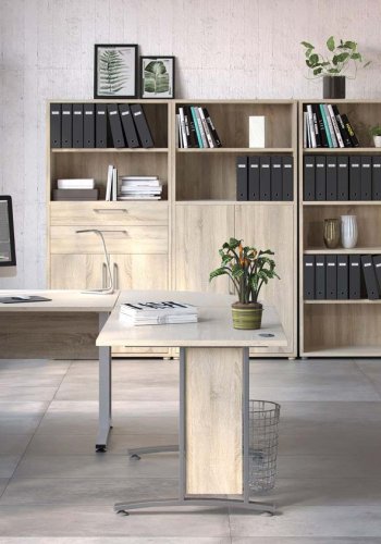 TVILUM Prima Schreibtisch - Eichenstruktur und silbergrauer Stahl (150x80)