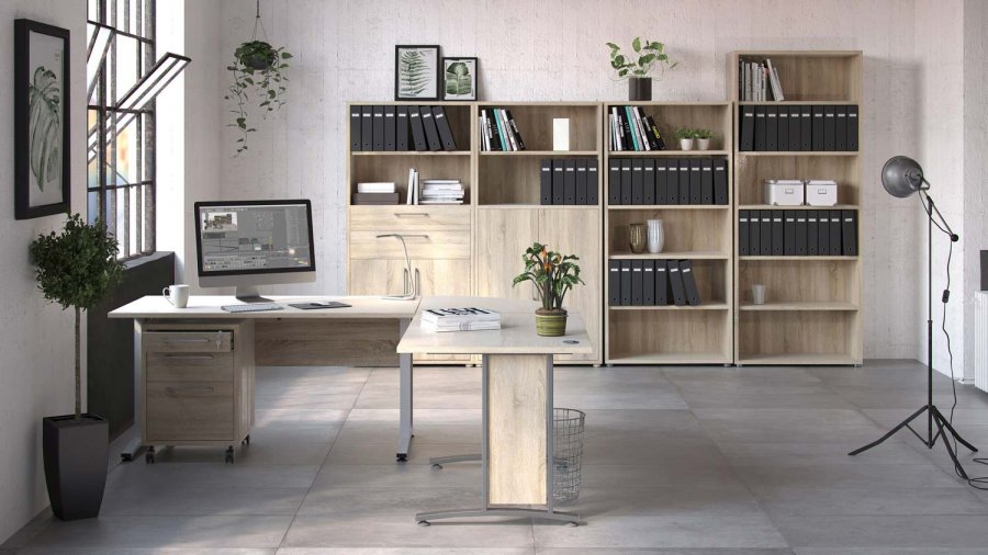 TVILUM Prima Schreibtisch - Eichenstruktur und silbergrauer Stahl (150x80)