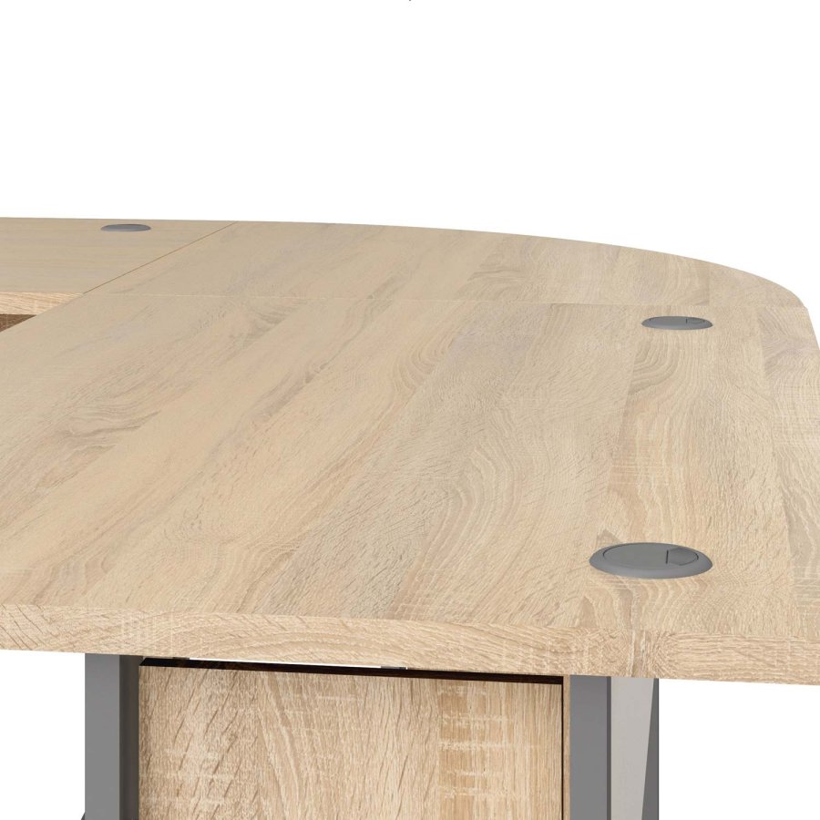 
TVILUM prima hjørneskrivebord - naturfarvet komposittræ, melaminbelagte bordplader, metalstel
