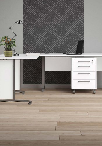 
TVILUM Prima hjørneskrivebord - hvid træ m stålstel, m 4 skuffer
