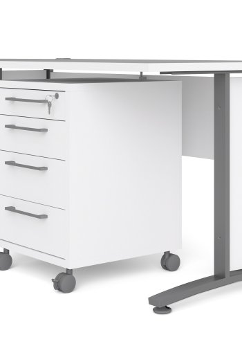 
TVILUM Prima hjørneskrivebord - hvid træ m stålstel, m 4 skuffer

