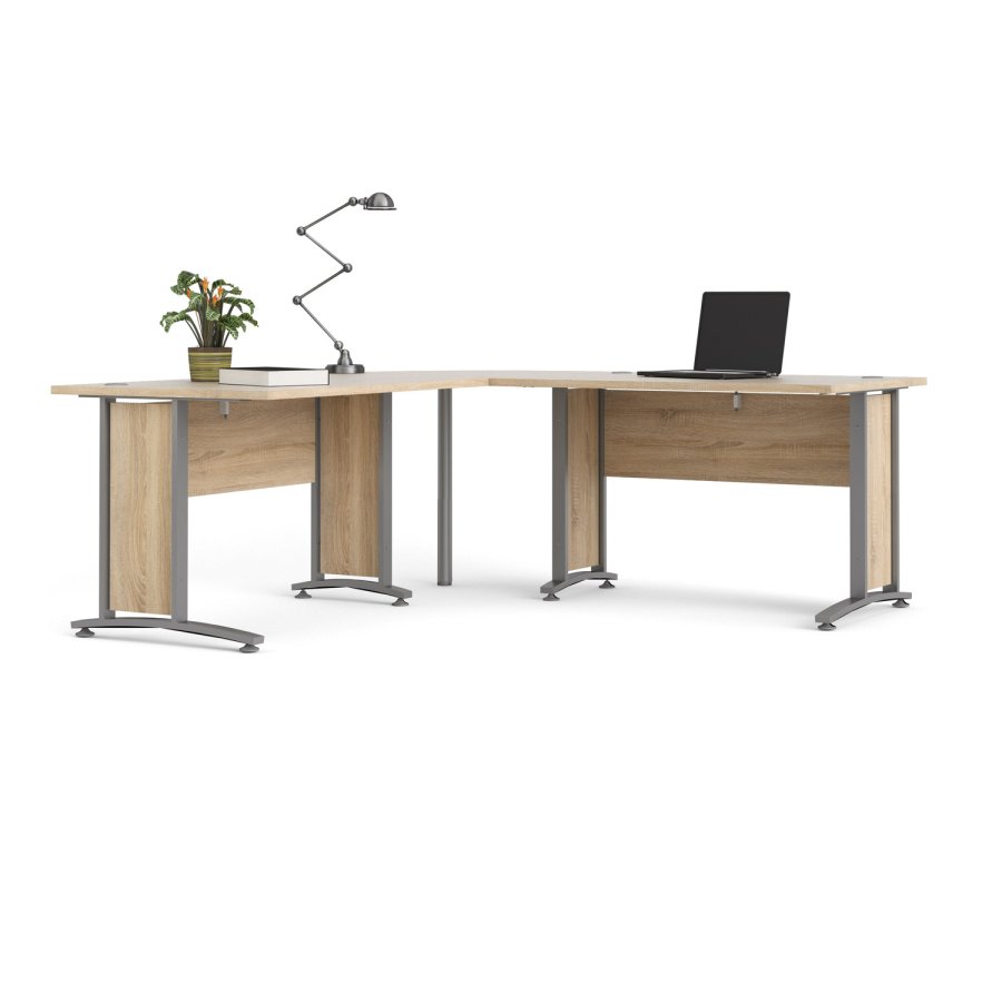 
TVILUM Prima hjørneskrivebord - natur melaminbelagt træ, stålstel, 4 skuffer
